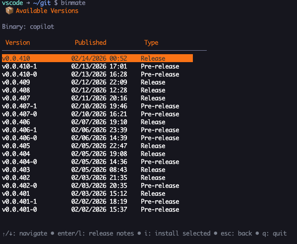 Binary Available Versions View