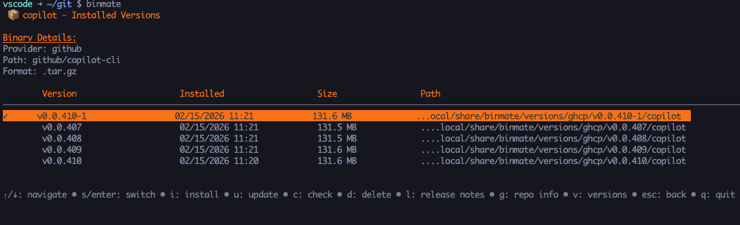 Binary Installed Versions View